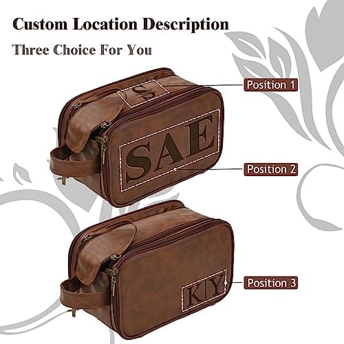 Personalized Toiletry Bag for Men, Large Capacity, Custom Name Initials PU Leather Dopp Kit, Groomsmen Gift, Customized Travel Monogrammed Travel Shaving Bag, Handcrafted for Dad, Husband, Grandpa — view 5