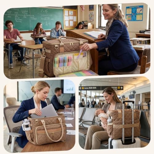 XIAPIA Laptop Tote Bag for Women 15.6 Inch, Quilted Work Bag,Khaki — view 5