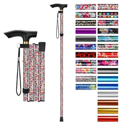 supregear Walking Stick - Adjustable Folding Walking Sticks for Women and Men - Lightweight Portable Collapsible Balancing Aid - Foldable Travel Cane for Ladies Elderly Adults, White Dense Blossoms