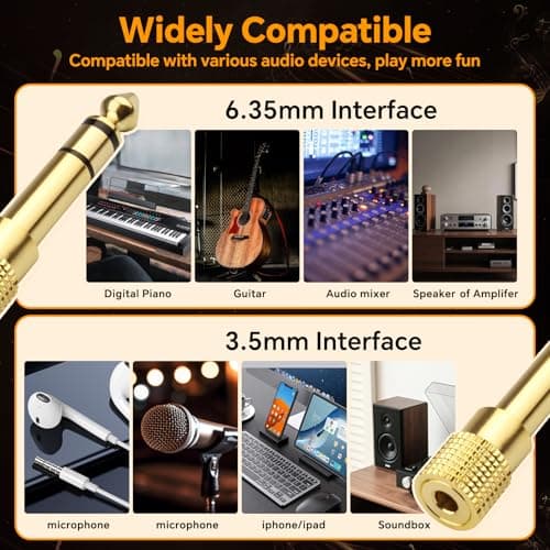 5Pack Headphone Jack Adapter 6.35mm Male 1/4 inch to 3.5mm Female 1/8 inch — view 6