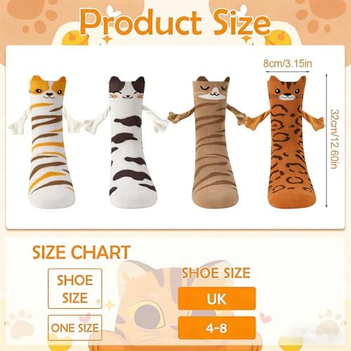Zuimei 4 Pairs Magnetic Crew Socks Cat Holding Hands Design Unisex UK 4-8 — view 2