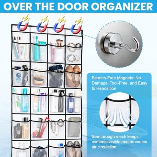FUHSY Cruise Essentials 2026 Over The Door Organizer For Cruise Ship 24 Pocket Magnetic Door Organizers with 4 Metal Hooks and 4 Strong Magnets Door Organizer Hanging for Cabin Door Storage Organizer — view 6