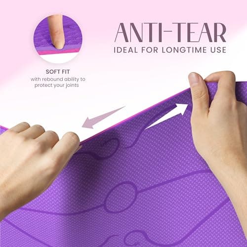 Yogii Yoga Mat - Non-Slip 6mm Thick TPE & Travel-friendly Yoga Mat - Perfect for Home & Gym Exercise Fitness & Pilates - With Laser Alignment Guides (Purple/Pink) for Men & Women — view 6
