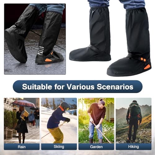 Habwea Waterproof Shoe Covers for Men Women Overshoes Non -Slip PVC Rain Boots Shoes Covers with Zipper Reflector Reusable for Rain Mud Snow Outdoor Sports Hiking Climbing Camping Travel,Black XL — view 6