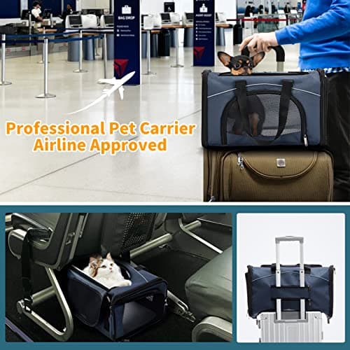 Petsfit Airline Approved Cat Carrier，Soft Travel Carrier for Small Dogs, Two-Way Placement Cat Bag Soft-Sided Airline Pet Carrier for Kittens, Puppies up to 15 Lbs, Navy Blue — view 5