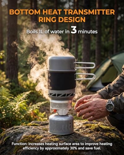 Camping Stove Gas Portable 1L Quick Boil Backpacking Stove with Piezo Ignition, Integrated Pot & Heat Exchange, Lightweight Windproof Burner with Canister Stand for Camping Hiking Trekking — view 6