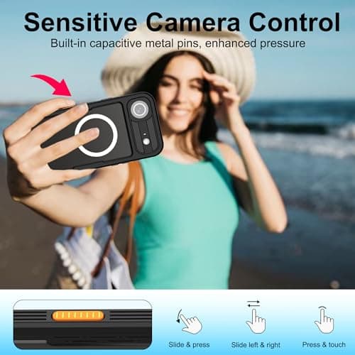 ShellBox Case for iPhone 17 Air Waterproof Magnetic Phone Cover, IP68 Full-Body Protection, Military-Grade Shockproof & Built-in Screen Camera Button Lens Protector, Underwater Filming, Black — view 5