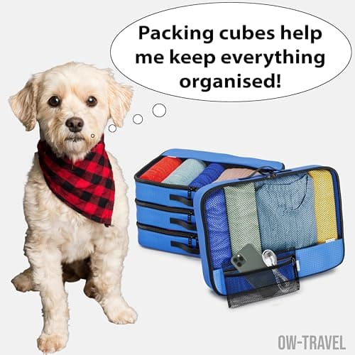 OW-Travel Packing Cubes for Suitcases 5 Pcs Blue Large with Mesh Zip Pouch — view 2