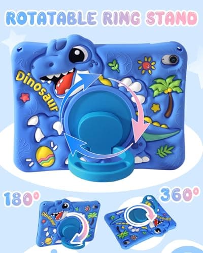 Kokaade for iPad 10th Generation Case - for iPad A16 Case 11 Inch with Shoulder Strap & Rotating Stand, Soft Silicone Cute Cartoon Blue Dinosaur for Boys Kids — view 3