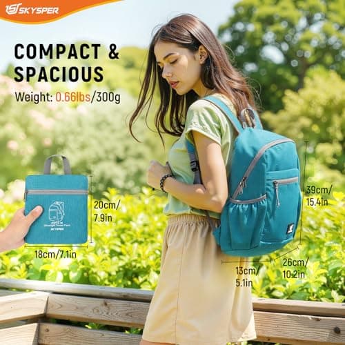 SKYSPER Small Anti Theft Hiking Backpack, 18L RFID Packable Travel Daypack Lightweight Foldable Rucksack for Walking Daytrip — view 6
