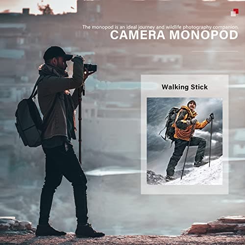 Manbily Monopods for Cameras with Handle Camera Monopod Walking Stick 61inches Portable Compact Travel Monopod Aluminum Alloy Stick Selfie Stick 6 Sections 15.4lbs for DSLR Video Camcorder Stand (Red) — view 6