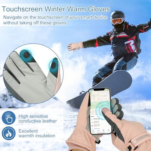 Adiwo Women's Touchscreen Ski Gloves, Winter Waterproof and Windproof Warm Gloves, Anti-Slip Thermal Thickened, Cold Protection, Women Winter Gifts, for Cycling, Running, Hiking, Snow Sports,Pink — view 6