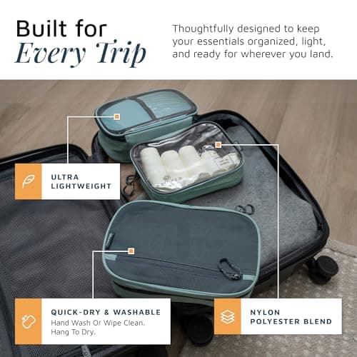 Toiletry Bag Kit Set: Hanging Travel Toiletry Bag + 311 TSA Cosmetic Liquid Bag + Ultralight Accessory Organizer Pouch, Dusty Teal Makeup, 3 Piece Toiletry Set — view 2