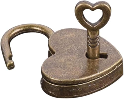 Lock Antique Brass Padlock with Key, Vintage Heart Shape Anti-Theft Mini Padlock Bag Travel Suitcase Luggage Box Case Key Keyed Padlocks,Padlocks and Hasps