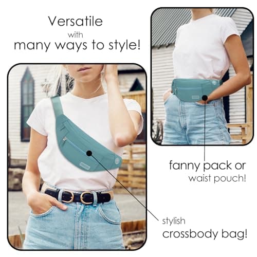 MAXTOP Large Bumbag Waist Fanny Pack Running Belt for Men Women Unisex Bum Bag with Headphone Jack and 4-Zipper Pockets Adjustable Belt for Travel Running Jogging Workout Hiking Gifts Dark Green — view 2