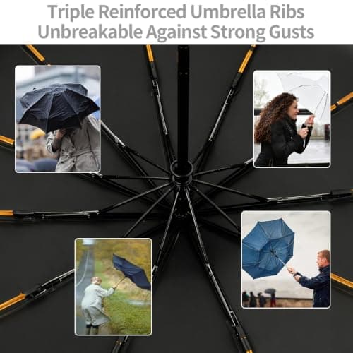 NKFBEV Travel Umbrella with Carabiner Handle, Windproof Umbrella for Rain and Sun, 10 Ribs, Auto Open Close, UV Protection, Compact Portable, Travel Umbrella Compact for Women Men Kids (Off-white) — view 5