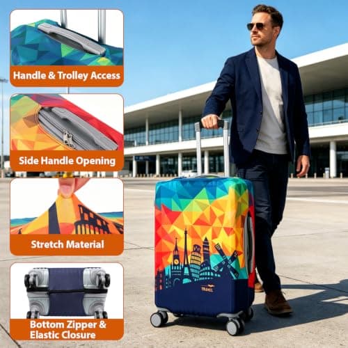 Sueving Luggage Covers for Suitcases, 26-28 Inches Elastic Large Suitcase Cover with Luggage Handle Wrap, Travel Luggage Cover for Business Trips, Holidays (Pattern 3, L) — view 2