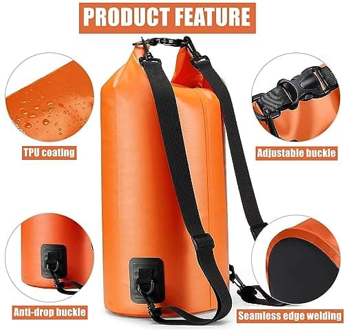 LATERN Waterproof Dry Bag, 20L PVC Dry Sack Backpack 100% Waterproof Bag with Adjustable Double Shoulder Strap for Kayaking Rafting Boating Hiking Camping Travel Fishing Sea Swimming (Orange) — view 2
