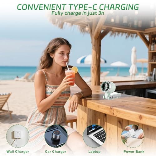 Portable Handheld Fan, Mini Fan Powerful 5 Speeds High 2400mAh 180°Foldable USB Rechargeable Personal Hand Fan Blow Cold Air, Battery Operated Travel Essentials, Holiday Gifts for Women, Men Green — view 5