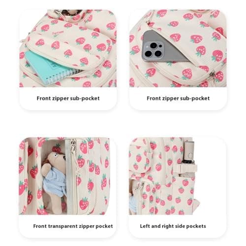 HiTotes Coquette Backpack School Bag for Girls 3Pcs Set Strawberry Backpack Kawaii Daypack for Secondary Primary Middle School — view 3