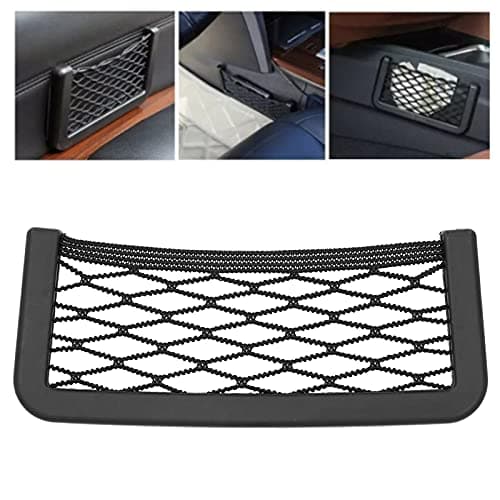 SIXRUN Car Storage Holder，For Mobile Phone Driver License ABS Nylon Mesh Universal Interior Organizer Black Adhesive Mount Small Items Gadget Auto Accessory (Small Size) — view 3