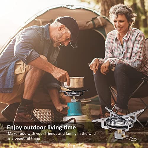 Camping Gas Stove Portable Single Burner 2800W Mini Pocket One-Piece Gas Burner Backpacking Cooking Folding Stove Camping Cookware for Picnic Camping Trekking Fishing Outdoor Activities — view 6