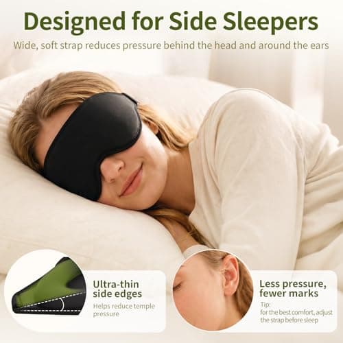 WakeSpring 3D Blackout Sleep Mask for Side Sleepers, Contoured Eye Cups & Nose Bridge, Adjustable Lightweight Eye Mask for Travel, Naps and Night Sleep, Men & Women，Black — view 4