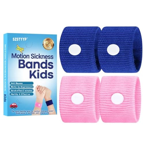 Travel Motion Car Sickness Relief Bands for Kids, Anti-Nausea Wristbands for (Pink and Blue)…