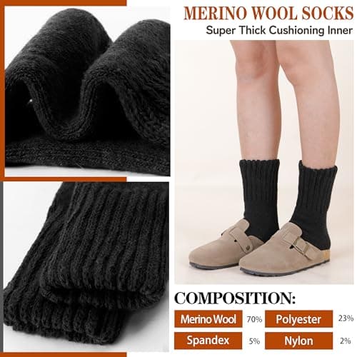 Sandsuced Merino Wool Thermal Boot Socks for Men Women Winter Warm Thick Cosy Walking Hiking Work Stocking Fillers Socks 3 Pairs(Black Series,M) — view 2