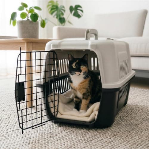 Harbour Housewares Cat Carrier Hard Sided Medium Pet Travel Box Grey — view 2