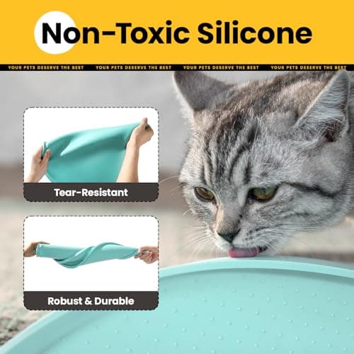 Conlun Cat Food Mat,1.2 cm Raised Edges Dog Bowl Mat for Spill Containment,BPA-Free Silicone Pet Food Mats for Floors Waterproof,Rubber Dog Feeding Mat for Food and Water Bowls(Turquoise,48x30cm) — view 5