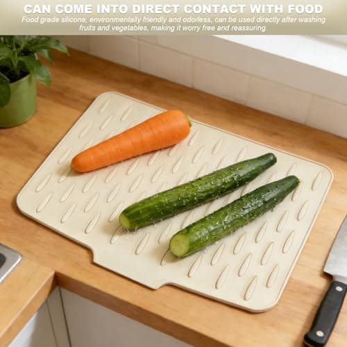 Wihozte Silicone Draining Mat, Non-Slip Silicone Dish Drying Mat No-Spill Dish Drainer Mat, Fast-Tableware Fruit Vegetable Draining Board Mat Folding Draining Board Mat (1, Beige) — view 6