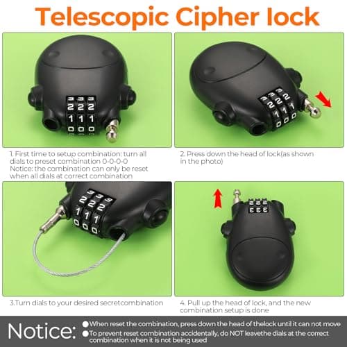 3-Digit Combination Cable Locks, 77cm Retractable Cable Lock, Security Password Locks for Bike Luggage Suitcase Helmet Backpack Locker Travel Ski Toolbox — view 3