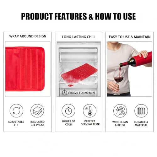 Gel Wine Bottle Cooler Sleeve - Freestanding Carrier for Red, White Wine & Champagne - Reusable Chilling Sleeve with Secure Fit — view 4
