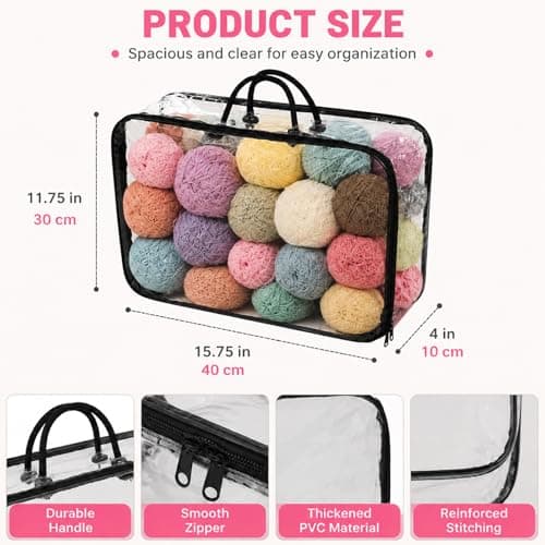 3pcs Clear Yarn Storage Organiser with Handles, Large Dust-Proof Wool Storage Bags with Zips for Knitting & Crochet Accessories, Portable Yarn Bag for Craft Storage & Saving Space — view 2
