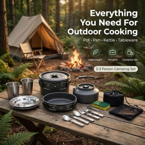 17pcs Camping Cookware Mess Kit, Protable Aluminium Pots and Pans — view 5