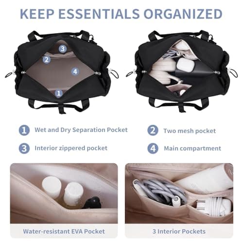 ECOHUB Small Gym Bag for Women, Mini Sports Bag with Wet Compartment Black — view 2