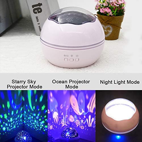Swhily Baby Light Projector, Star Moon and Ocean Wave Sensory Projector Rotating Lights, Rechargeable Sensory Lights for Girls Boys (Pink) — view 2