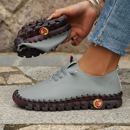 Soft Shoes for Women Womens Trainer Waterproof Non Slip Walking Shoes Lightweight Soft Wide fit Running Sneakers Casual Orthopedic Shoe Ladies Lace up Sneaker Walking for Women UK Grey 6 — view 3