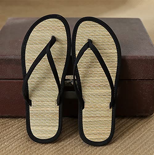 Flip Flops Bamboo Women's Slippers Toe Separator Summer Mules Flower Sandals Flat Comfortable Non-Slip Silent Bamboo Rattan Flop Slippers, Black, EU 41, black, 7 UK — view 3