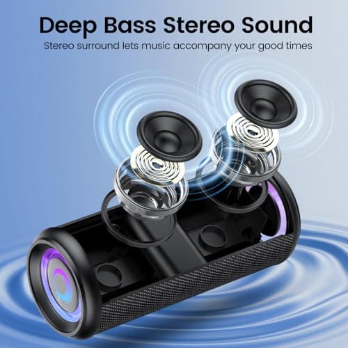Portable Bluetooth Speaker with Loud Stereo Sound, 2026 Bluetooth 5.4 Speaker Wireless with 4 RGB Lights, TWS Pairing, 3 EQ Modes, Built-in Mic, IP7 Waterproof 20H Outdoor Speaker for Party Travel — view 3
