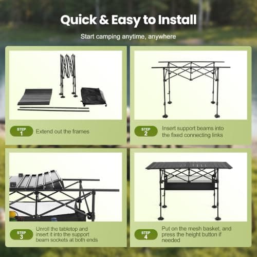 ALPHA CAMP Folding Camping Table, Adjustable Height,Mesh Layer,118x55x96 cm — view 5