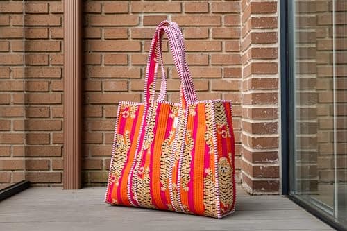 IBOAH Large Quilted Cotton Tote Bag Tiger Print, Beach Travel (Orange) — view 6