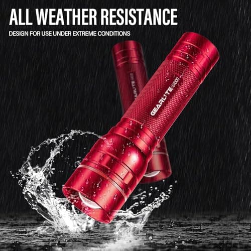 GEARLITE Rechargeable LED Torch, 2000LM Torches LED Super Bright with 3 Modes, Portable Small Torch with Battery, Waterproof Flashlight Zoomable for Power Cut, Emergency, Camping, Hiking, Outdoor-Red — view 3