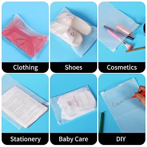 24 Pcs Reusable Ziplock Bags,Travel Clothes Storage Bags,Plastic Hospital Bag Organiser Pouches,Essentials Frosted Resealable Waterproof Luggage Bags for Clothes,Maternity,Shoes, Cosmetics,5 Sizes — view 6