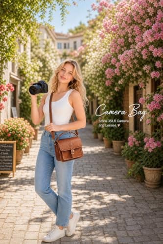 Cwatcun Brown Leather Camera Bag for Photographers, Waterproof Camera Bag — view 2