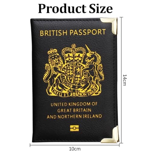 Glanzend British Passport Holder | UK Passport Wallet | UK Passport Cover for Travel Business Cards Credit Cards and Boarding Passes | Non EU | Premium PU Leather | Gold Protective Corners | Black — view 2