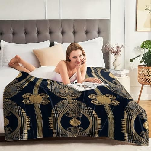 Fleece Blanket Throws Small Single 100x130cm Fluffy & Warm Blanket for Bed, Versatile Soft Luxurious Ancient Greek Style Flannel Blankets for Sofa Couch Gold Lightweight Cozy Throws for Travel — view 3
