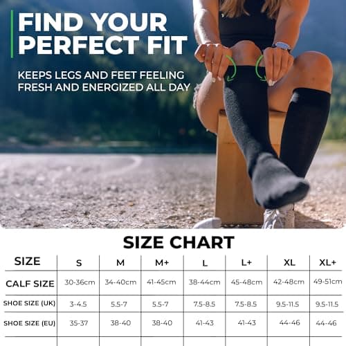 Graduated Compression Socks, Medical Socks, For Men and Women, 60% Organic Cotton (Black, M (38-40)) — view 3