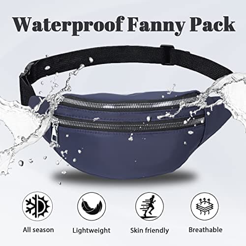 Blue Bum Bag Fashion Waist Pack Bumbag for Women Men Lightweight Fanny Pack with 2 Zip Pockets & Adjustable Strap, Large Belt Bag for Dog Walking Running Hiking Jogging — view 4